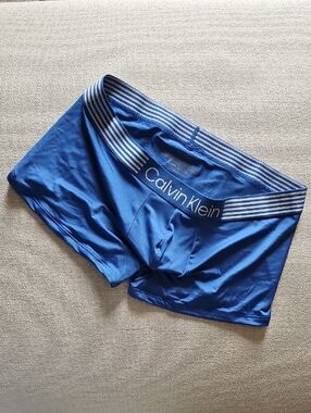 Calvin Klein Royal Blue Men’s Swim Boxer Briefs with Striped Waistband